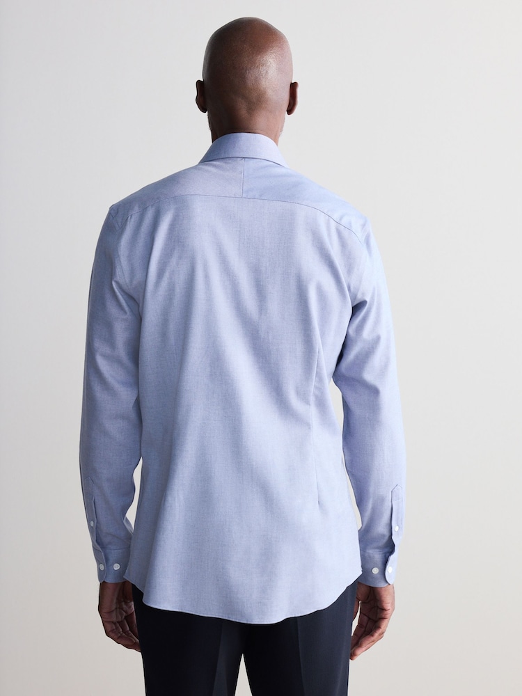 Light Blue Slim Fit Signature Cotton And Cashmere Blend Single Cuff Shirt - Image 2 of 4