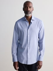 Light Blue Slim Fit Signature Cotton And Cashmere Blend Single Cuff Shirt - Image 3 of 4