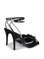 Linzi Black Jewel Satin Court Heels With Embellished & Fabric Bow - Image 4 of 4