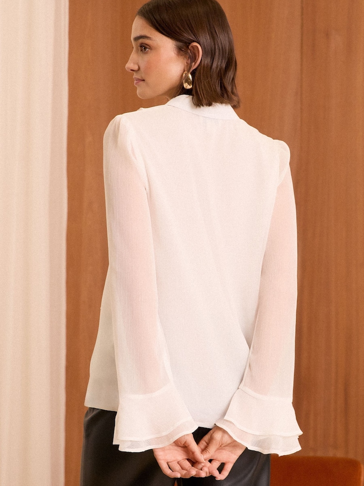 Love & Roses Cream Ruffle Button Through Long Sleeve Blouse - Image 4 of 4