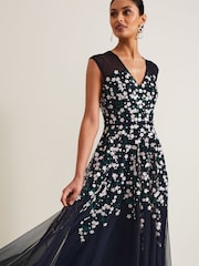 Phase Eight Blue Ellen Blossom Beaded Midi Dress - Image 3 of 7