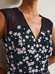 Phase Eight Blue Ellen Blossom Beaded Midi Dress - Image 4 of 7