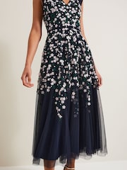 Phase Eight Blue Ellen Blossom Beaded Midi Dress - Image 6 of 7