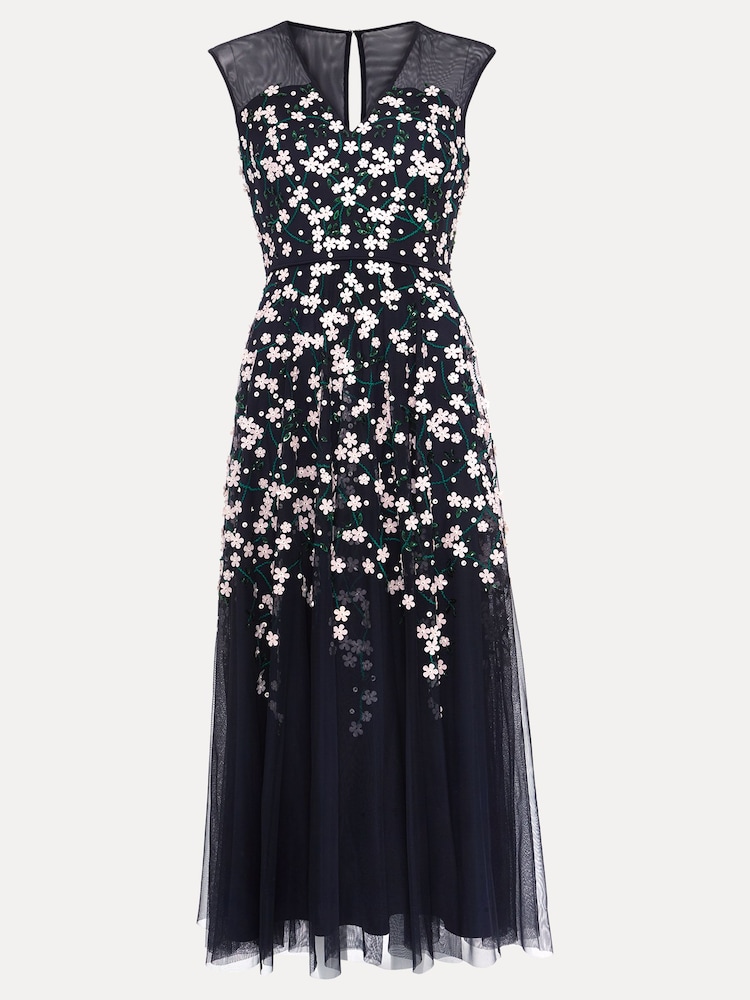 Phase Eight Blue Ellen Blossom Beaded Midi Dress - Image 7 of 7