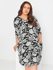 Yours Curve Black Floral Print Pocket Dress - Image 1 of 5