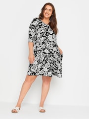 Yours Curve Black Floral Print Pocket Dress - Image 2 of 5