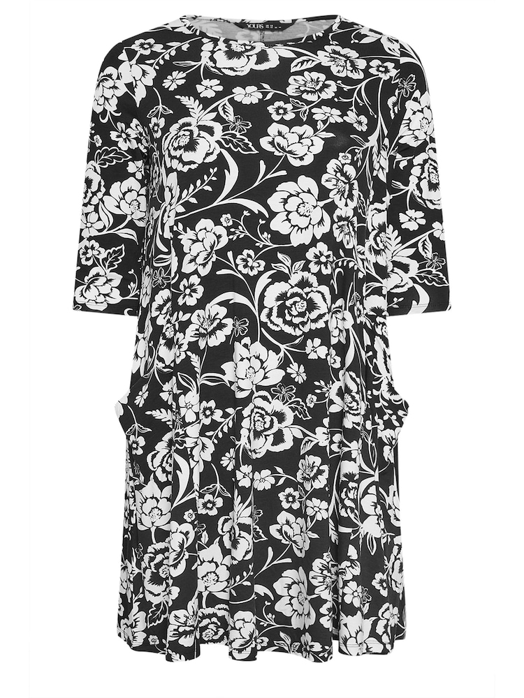 Yours Curve Black Floral Print Pocket Dress - Image 5 of 5
