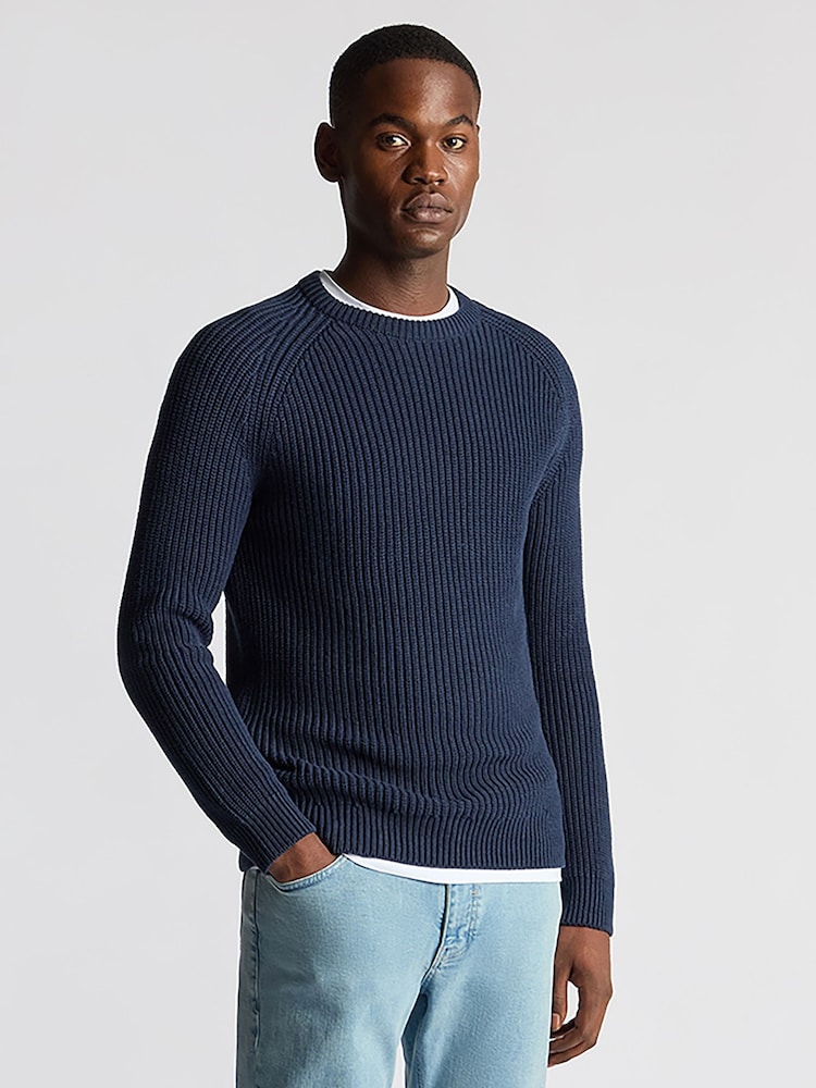 Remus Uomo Navy Textured Crew Neck 100% Cotton Jumper - Image 1 of 6 Remus Uomo Navy Textured Crew Neck 100% Cotton Jumper - Image 1 of 6