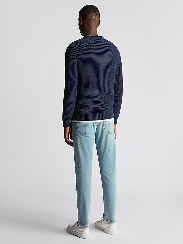 Remus Uomo Navy Textured Crew Neck 100% Cotton Jumper - Image 2 of 6 Remus Uomo Navy Textured Crew Neck 100% Cotton Jumper - Image 2 of 6