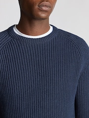 Remus Uomo Navy Textured Crew Neck 100% Cotton Jumper - Image 3 of 6