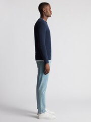 Remus Uomo Navy Textured Crew Neck 100% Cotton Jumper - Image 4 of 6