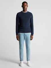 Remus Uomo Navy Textured Crew Neck 100% Cotton Jumper - Image 5 of 6