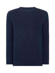 Remus Uomo Navy Textured Crew Neck 100% Cotton Jumper - Image 6 of 6
