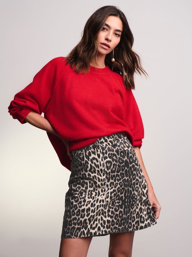 Leopard Print 100% Cotton Denim Mini Skirt - Image 1 of 7
