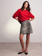 Leopard Print 100% Cotton Denim Mini Skirt - Image 2 of 7
