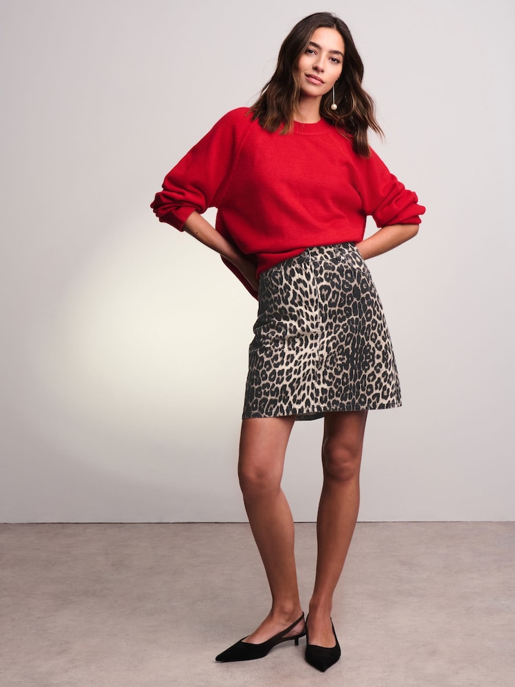 Leopard Print 100% Cotton Denim Mini Skirt - Image 2 of 7