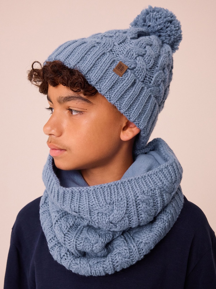 Mineral Blue Cable Knit Pom Hat (1-16yrs) - Image 1 of 7