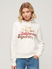 Superdry Cream Retro Glitter Logo Hoodie - Image 1 of 6