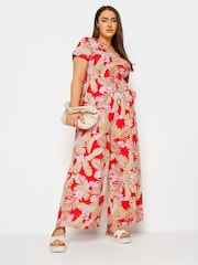 Yours Curve Red 100% Cotton Drawcord Jumpsuit - Image 1 of 5