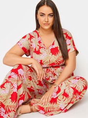 Yours Curve Red 100% Cotton Drawcord Jumpsuit - Image 3 of 5