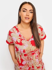 Yours Curve Red 100% Cotton Drawcord Jumpsuit - Image 4 of 5