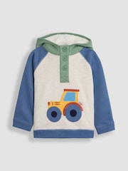 JoJo Maman Bébé Natural Tractor Applique Hooded Sweatshirt - Image 1 of 3