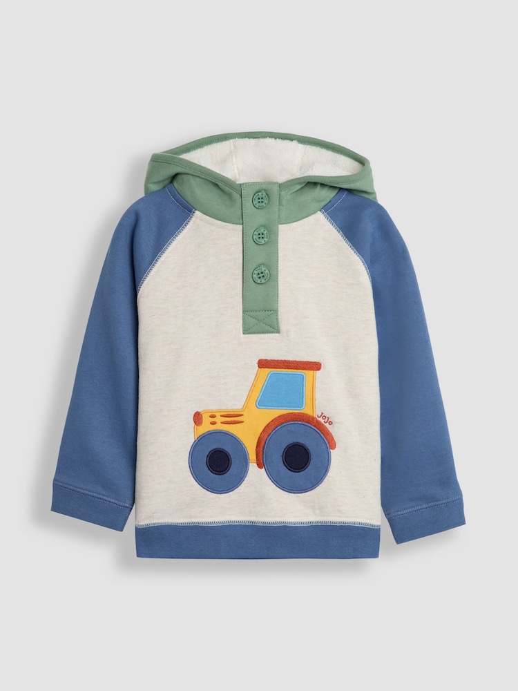 JoJo Maman Bébé Natural Tractor Applique Hooded Sweatshirt - Image 1 of 3