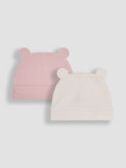 JoJo Maman Bébé Pink Rib 2-Pack Baby Hats - Image 1 of 3