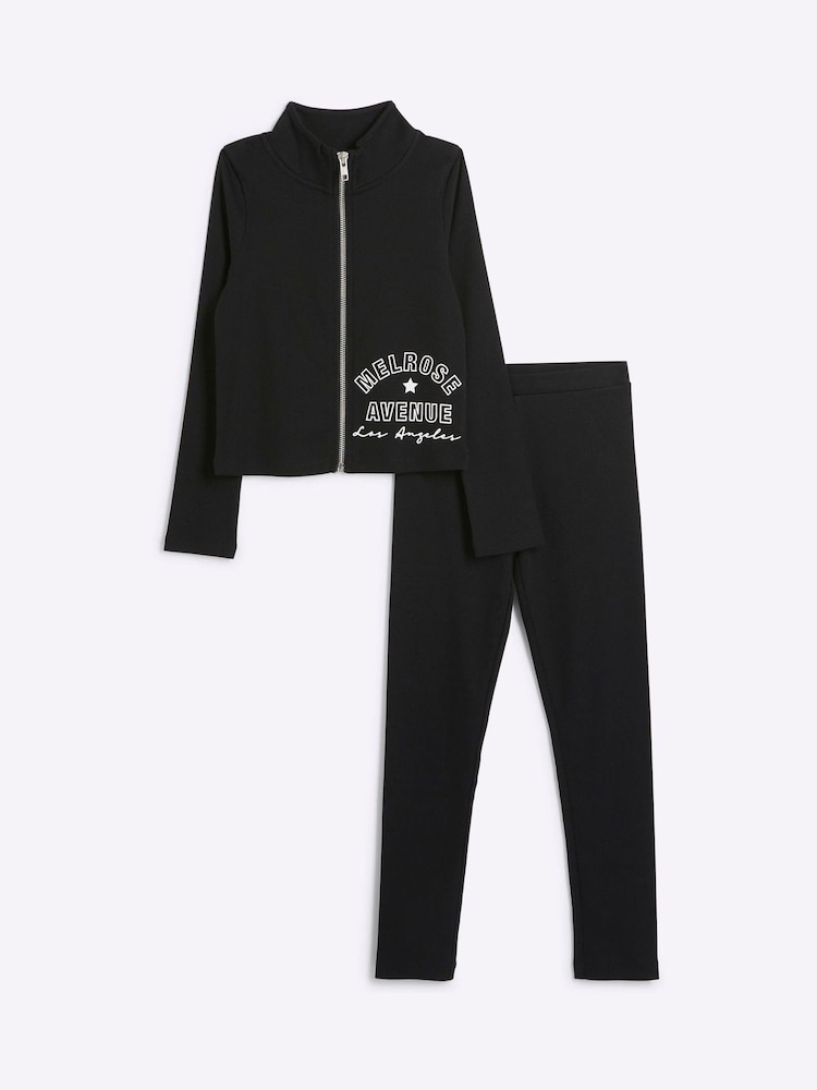 River Island Girls 100% Cotton Funnel Zip Through and Leggings Set - Bild 1 von 5 River Island Girls 100% Cotton Funnel Zip Through and Leggings Set - Bild 1 von 5