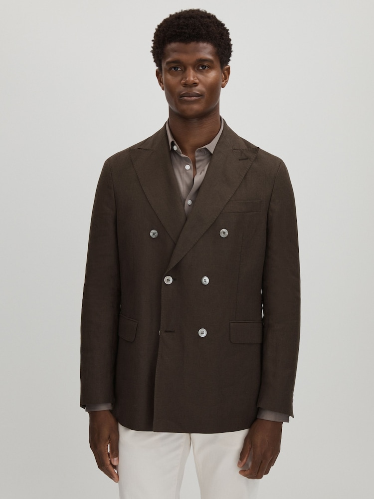 Oscar Jacobson Linen Double Breasted Blazer - Image 1 of 7