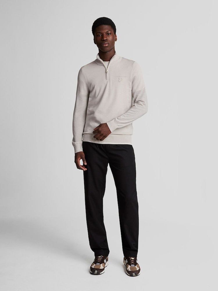 Lyle & Scott Beige Tonal Eagle Merino Quarter Zip Jumper - Image 2 of 5 Lyle & Scott Beige Tonal Eagle Merino Quarter Zip Jumper - Image 2 of 5