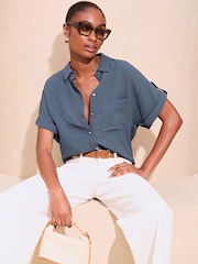 Lipsy Blue Short Sleeve Utility Shirt - Image 1 of 4