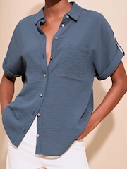 Lipsy Blue Short Sleeve Utility Shirt - Image 4 of 4