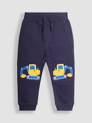 JoJo Maman Bébé Navy Blue Digger Appliqué Knee Pet in Pocket Joggers - Image 1 of 4