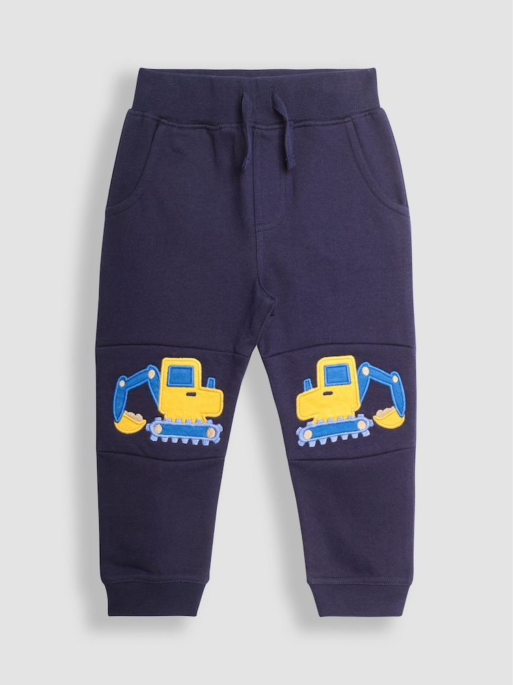 JoJo Maman Bébé Navy Blue Digger Appliqué Knee Pet in Pocket Joggers - Image 1 of 4