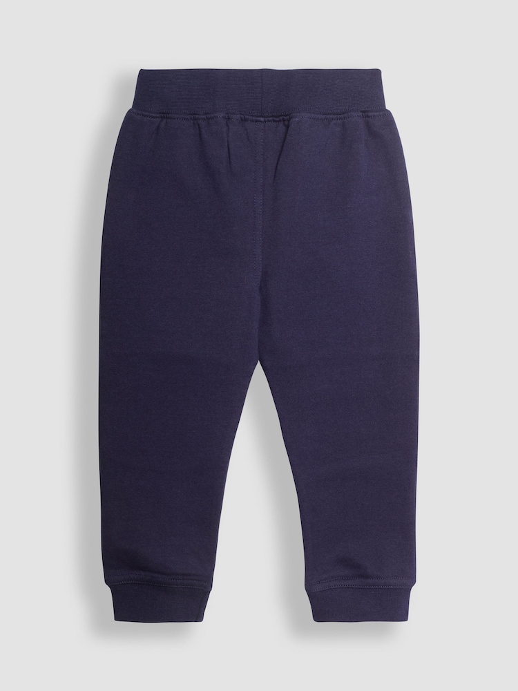JoJo Maman Bébé Navy Blue Digger Appliqué Knee Pet in Pocket Joggers - Image 2 of 4
