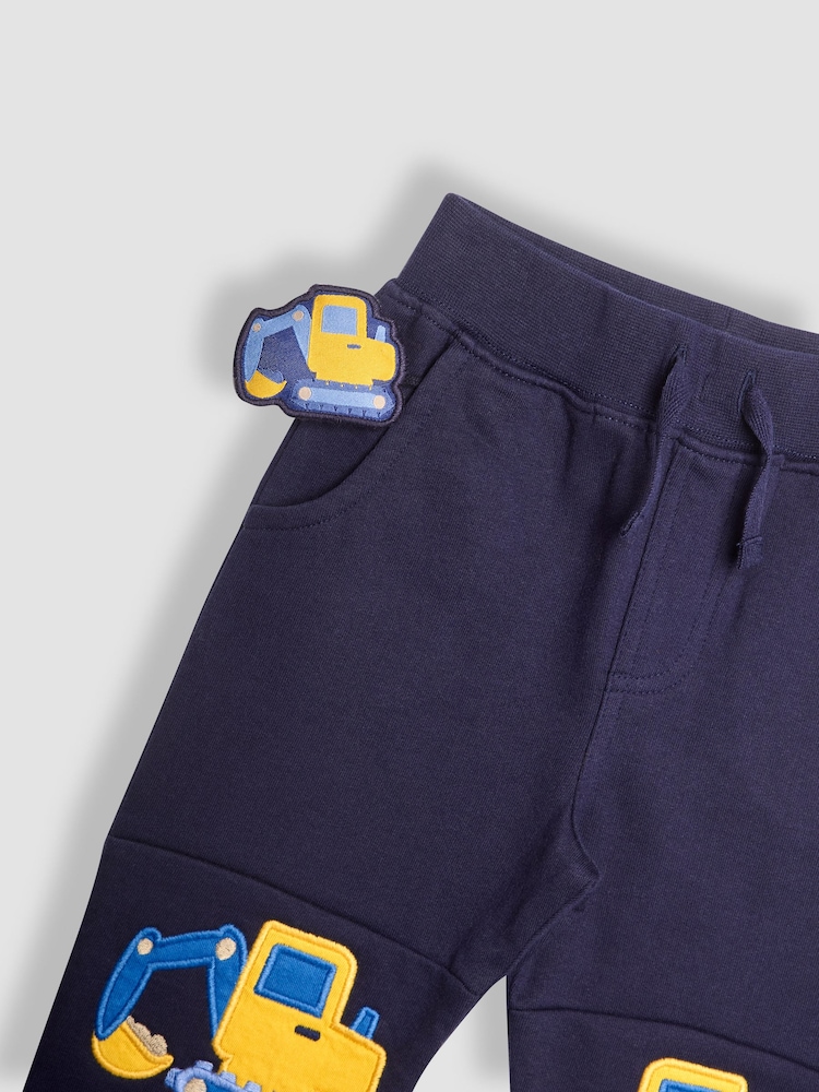 JoJo Maman Bébé Navy Blue Digger Appliqué Knee Pet in Pocket Joggers - Image 4 of 4