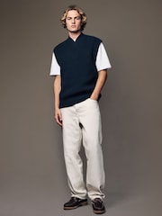 Navy Blue Regular Fit Rib Texture Tank with Wool - Image 2 of 7