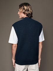Navy Blue Regular Fit Rib Texture Tank with Wool - Image 3 of 7