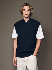 Navy Blue Regular Fit Rib Texture Tank with Wool - Image 4 of 7