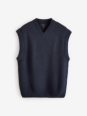Navy Blue Regular Fit Rib Texture Tank with Wool - Image 5 of 7