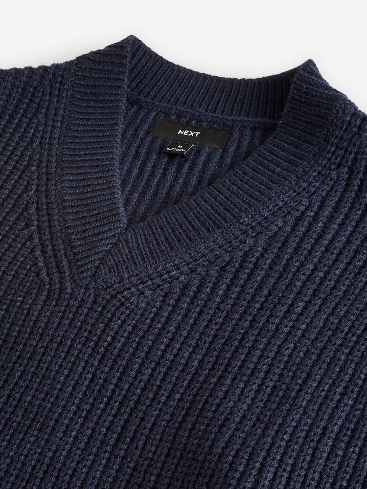 Navy Blue Regular Fit Rib Texture Tank with Wool - Image 7 of 7