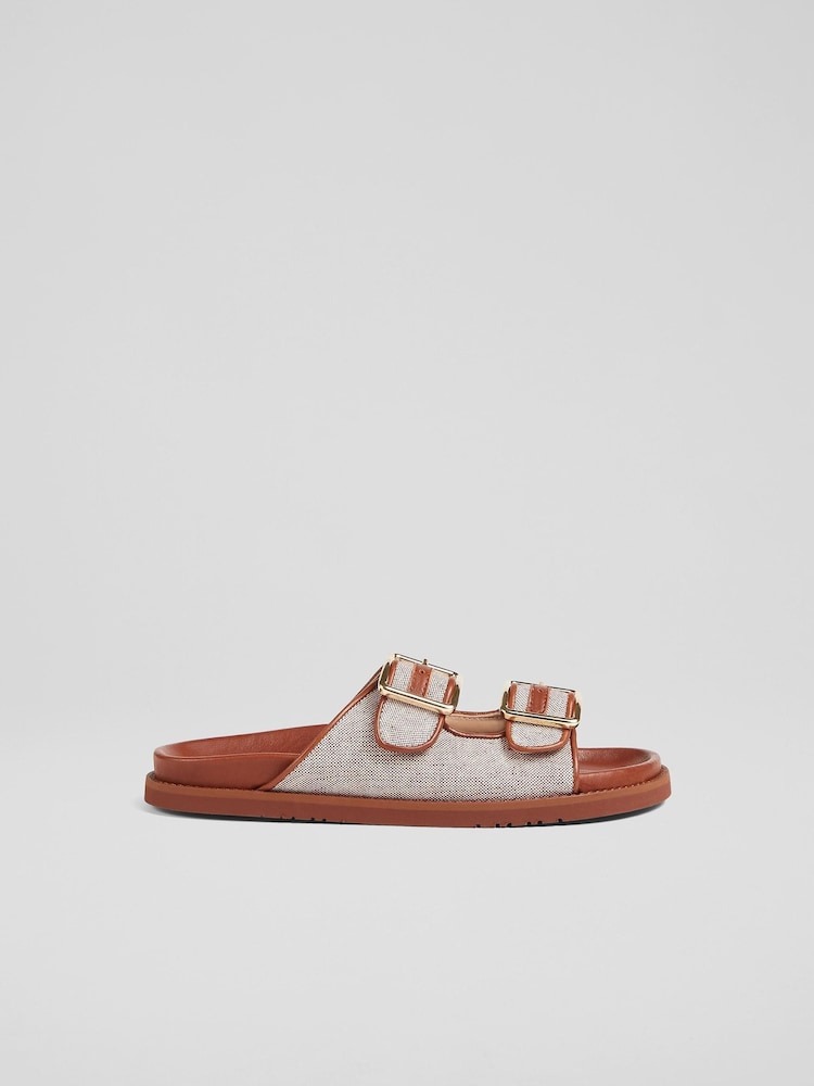 LK Bennett Tan Brown Strappy Ionnna Woven Footbed Sandals - Image 1 of 2