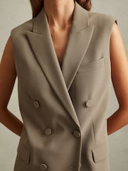 Reiss Khaki Madelyn Petite Double Breasted Longline Suit Waistcoat - Image 1 of 6