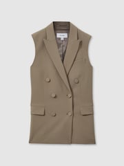 Reiss Khaki Madelyn Petite Double Breasted Longline Suit Waistcoat - Image 2 of 6