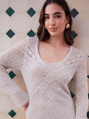 Threadbare White Long Sleeve Knitted Maxi Dress - Image 4 of 4