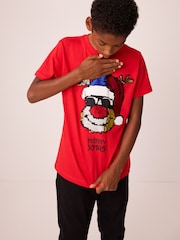 Red Rudolph Sequin Short Sleeve Christmas 100% Cotton T-Shirt (3-16yrs) - Image 4 of 9