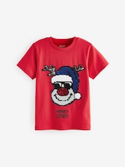 Red Rudolph Sequin Short Sleeve Christmas 100% Cotton T-Shirt (3-16yrs) - Image 6 of 9