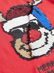Red Rudolph Sequin Short Sleeve Christmas 100% Cotton T-Shirt (3-16yrs) - Image 8 of 9