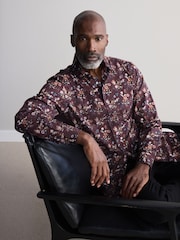 Fig Purple Floral Slim Fit Signature Single Cuff 100% Cotton Formal Shirt - Image 1 of 8